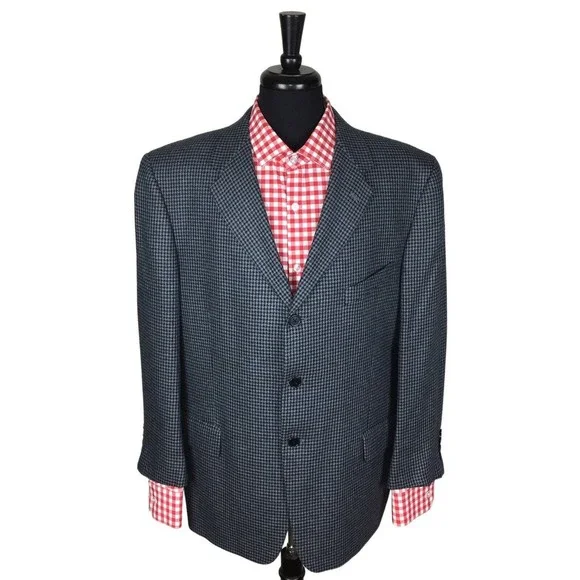 Joseph Abboud Von Mauer Mens Wool/SilkBlue Houndstooth Sport Coat Blazer 44S